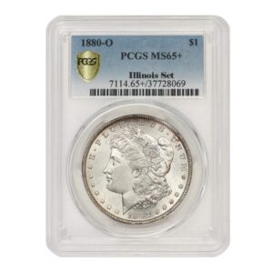 1880 o american silver morgan dollar ms-65+ illinois set $1 pcgs ms65+