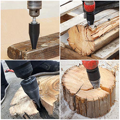 3PCS Firewood Log Splitter Drill Bits with Gloves, Wood Splitter Drill Bit Removable Handle, Heavy Duty Drill Screw Cone Driver for Household Electric Drill Hand Drill Stick-hex+Square+Round (32mm)