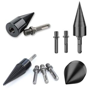 3PCS Firewood Log Splitter Drill Bits with Gloves, Wood Splitter Drill Bit Removable Handle, Heavy Duty Drill Screw Cone Driver for Household Electric Drill Hand Drill Stick-hex+Square+Round (32mm)