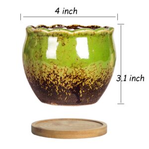 ARTKETTY Succulent Pots - 4 Inch Ceramic Succulent Planters with Drainage Tray Set of 6, Small Cactus Pots for Indoor Plants Colorful Flower Plant Pots for Desk Windowsill