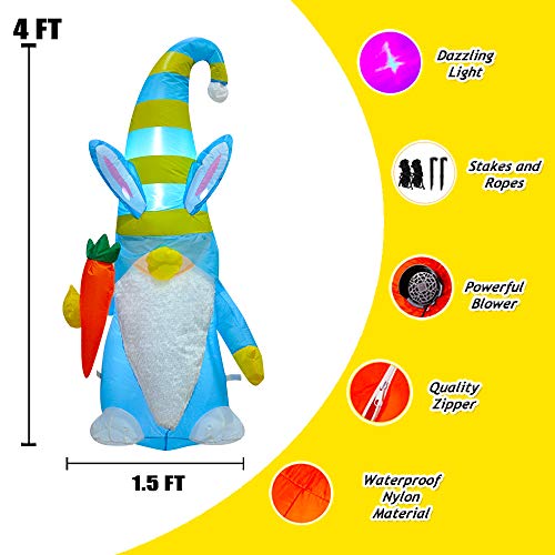 BLOWOUT FUN 4ft Inflatable Easter Blue Swedish Gnome Decoration LED Blow Up Lighted Decor Indoor Outdoor Holiday Art Decor Decorations Clearance