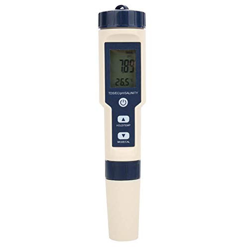 Pusokei Water Quality Digital Tester, 5 in 1 PH/Salinity/Temp/TDS/EC Testing Meter, Ideal Multifunctional Tester Detector for Drinking Water, Aquaculture,Aquarium