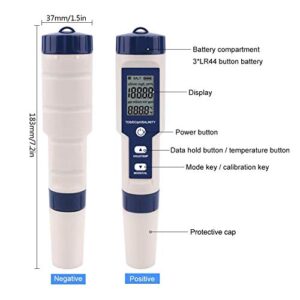 Pusokei Water Quality Digital Tester, 5 in 1 PH/Salinity/Temp/TDS/EC Testing Meter, Ideal Multifunctional Tester Detector for Drinking Water, Aquaculture,Aquarium