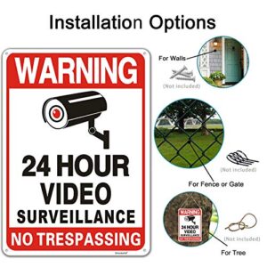 2 Pack No Trespassing Sign, 24 Hour Video Surveillance Signs, Rust-free Aluminum Metal Reflective Sign, Fake Security Camera Sign, Indoor Or Outdoor Use for Home Yard Business CCTV (10 x 7 Inches)