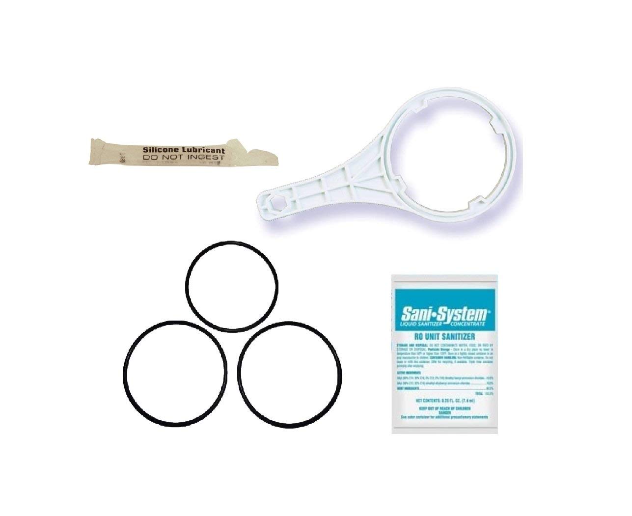 IPW Industries Inc. RO System Service Kit (L3OWS): (3) O-Rings, (1) Sanitizing Pack, (1) Silicone Lubricant, (1) Wrench