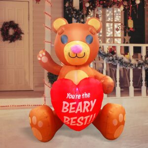 joiedomi 6 ft valentines day inflatable brown bear holding heart, lighted led blow up decoration valentines gift for couples wedding propose holiday indoor yard party supplies décor