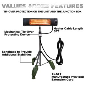 Dr Infrared Heater DR-338 Carbon Infrared Patio Heater with Tripod, Black, 23x40 Inches