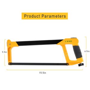 LAND 12 Inch Hacksaw - Heavy Duty Coping Saw with 5 Extra High-Carbon Steel Blade, for PVC, Pipe, Carpentry