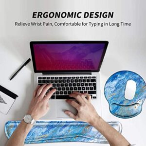 Wrist Rest for Computer Keyboard and Mouse Pad with Wrist Support Gel, Blue Ocean Ergonomic Mousepad Comfortable Keyboard Pad Set Non-Slip Base Come with A Cute Coaster