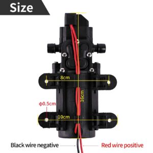 Aimela 12V DC Fresh Water Pump with 2 Hose Clamps,Self Priming Sprayer Pump with Pressure Switch,12 Volt High Pressure Pump Diaphragms,4.5 L/Min 1.2 GPM 85 PSI Adjustable for Spray,Marine,Lawn