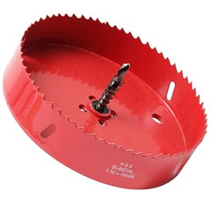 bi-metal hole saw 6 1/8 inch, 30 mm cutting depth hss hole cutter for cutting wood, plastic, drywall, plasterboard and soft metal sheet, red