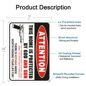 Showbellia 2 Pack Gun Signs This Home is Protected By GOD and Gun Rust Free Aluminum, Weather/Fade Resistant, Easy Mounting, Indoor/Outdoor Use Metal Gun Sign (10"x 7") inches