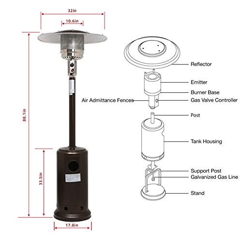 EVOOP 48000-BTU Copper Iron Floorstanding Liquid Propane Patio Heater