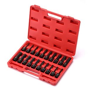 MIXPOWER 1/2" Drive Master Impact Hex Bit Set, Hex Driver, 20-Piece 1/2" Drive Allen Bit Socket Set, SAE/Metric, 1/4" - 3/4", 6-19mm, Cr-Mo Steel, Impact Grade