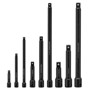 mixpower 9-piece extension bar set, 1/4", 3/8" and 1/2" drive socket extension, premium chrome vanadium steel with black phosphate finish, engineered for impact drivers
