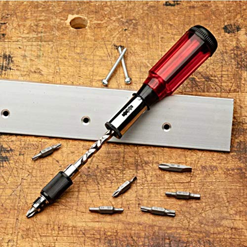 Kings County Tools Yankee Style Screwdriver | 7 Double-Sided Bits Included | Rotating Barrel with Hex Chuck | 3-Position Selector - Locked, Spiral-In and Spiral-Out | Easy on Hands