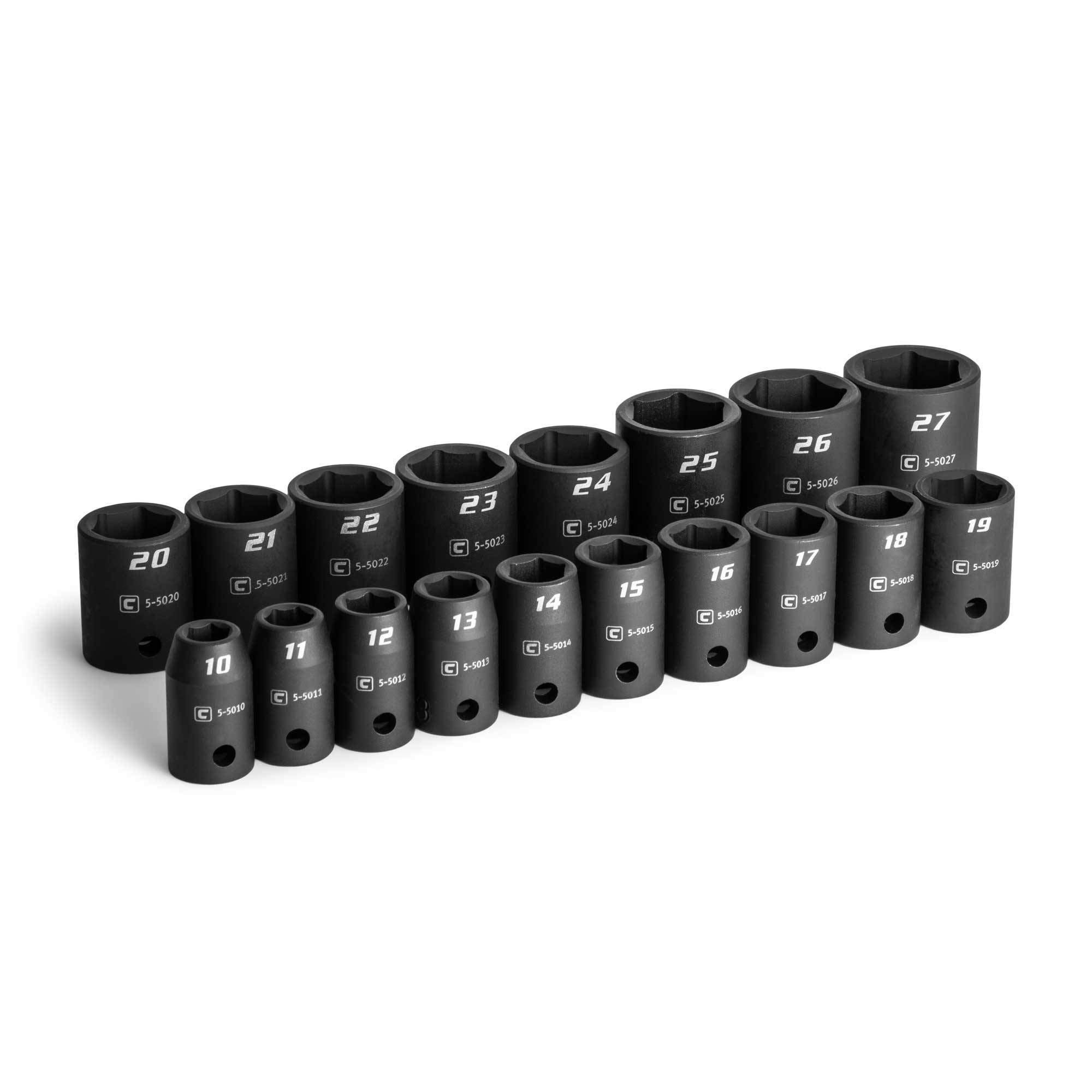 Capri Tools 1/2 in. Drive Shallow Impact Socket Set, 10 to 27 mm, Metric, 18-Piece