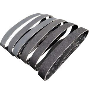 tonmp 18 pcs 2 x 42 inch premium silicon carbide sanding belts assortment- 3 pcs each of 80,120, 240, 400, 800,1000 grits knife sharpening sander belt kits for belt sander (2x42 inch)