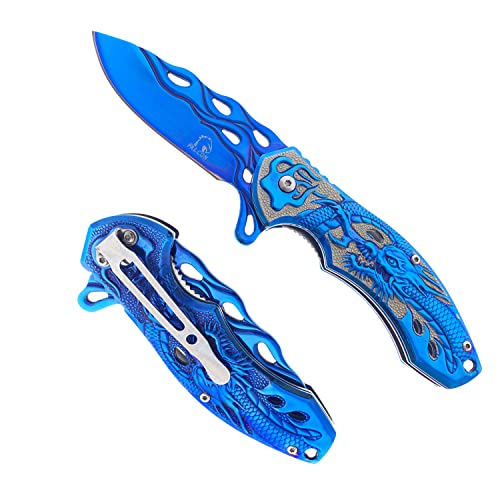 Falcon KS3603 7.75" FOLDING POCKET KNIFE 440 STAINLESS COATED STEEL WITH 3D DRAGON DESIGNED HANDLE AND POCKET CLIP.