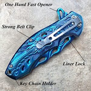 Falcon KS3603 7.75" FOLDING POCKET KNIFE 440 STAINLESS COATED STEEL WITH 3D DRAGON DESIGNED HANDLE AND POCKET CLIP.