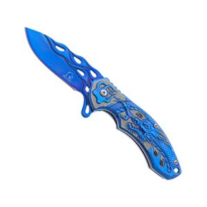 Falcon KS3603 7.75" FOLDING POCKET KNIFE 440 STAINLESS COATED STEEL WITH 3D DRAGON DESIGNED HANDLE AND POCKET CLIP.