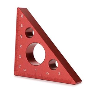 OwnMy 45 Degree Aluminum Alloy Angle Ruler, Inch Imperial Metric Scale Rafter Layout Carpenter Square Triangle Ruler Angle Measurement Tool for Woodworking Workshop Square Measuring Gauging Tool, Red