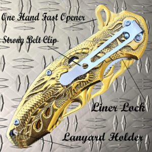 Falcon KS3603 7.75" FOLDING POCKET KNIFE 440 STAINLESS COATED STEEL WITH 3D DRAGON DESIGNED HANDLE AND POCKET CLIP.