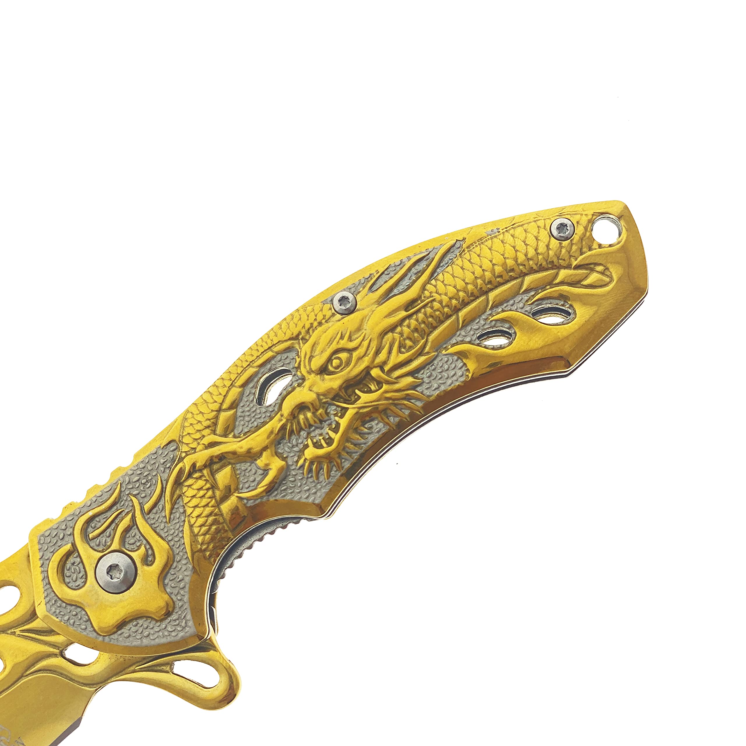 Falcon KS3603 7.75" FOLDING POCKET KNIFE 440 STAINLESS COATED STEEL WITH 3D DRAGON DESIGNED HANDLE AND POCKET CLIP.