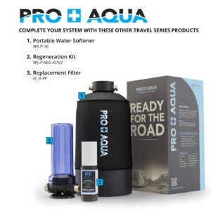 PRO+AQUA RV Water Filter and Portable Water Softener Regeneration Kit - 5 Micron Filtration, Anti-Corrosion Brass Fittings, Transparent Housing, Filters Chlorine, Bad Taste, Odors, Sediment, Bacteria