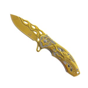 Falcon KS3603 7.75" FOLDING POCKET KNIFE 440 STAINLESS COATED STEEL WITH 3D DRAGON DESIGNED HANDLE AND POCKET CLIP.