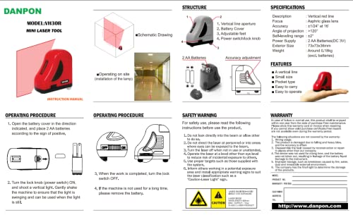 Danpon Laser Level One Red Vertical Line,Small,High Brightness,Projection Angle Greater than 120°,All Laser Modules are Assembled with Aspheric Glass Lens,VH-30R