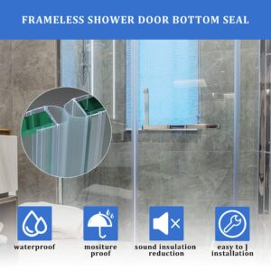 Door Seal, Akamino Frameless Shower Door Bottom Seal - 98.5 Inch Glass Shower Door Sweep Fit for 10mm (3/8”) Glass Door - Stop Shower Leaks and Create a Water Barrier，U Type