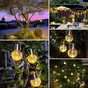 12Pack Hanging Outdoor Solar Lights - Decorative Cracked Glass LED Ball Lights Waterproof Tree Solar Powered Globe Lights with Handle for Garden Yard Patio Fence Christmas Decoration, Warm White