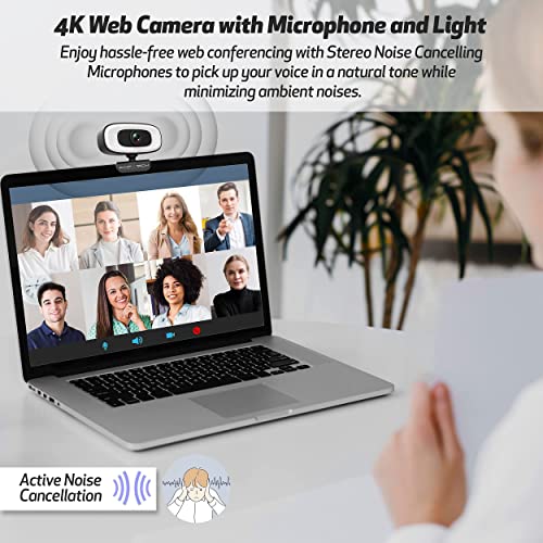 AVMPTECH 4K Webcam with Light & Microphone Autofocus USB Web cam w. Microphone Wide Angle Webcam for Desktop HD Streaming Camera for Computer Webcam Light usbc Privacy Cover & Webcam Tripod Webcam