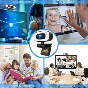 AVMPTECH 4K Webcam with Light & Microphone Autofocus USB Web cam w. Microphone Wide Angle Webcam for Desktop HD Streaming Camera for Computer Webcam Light usbc Privacy Cover & Webcam Tripod Webcam