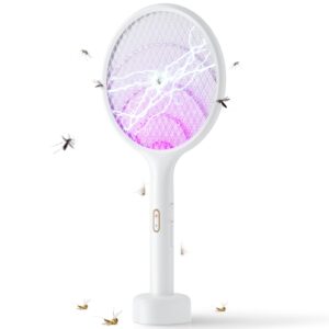 yissvic electric fly swatter 4000v bug zapper racket dual modes mosquito killer with purple mosquito light rechargeable for indoor and outdoor home office backyard patio camping (1 pack)