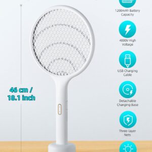 YISSVIC Electric Fly Swatter 4000V Bug Zapper Racket Dual Modes Mosquito Killer with Purple Mosquito Light Rechargeable for Indoor and Outdoor Home Office Backyard Patio Camping (1 Pack)