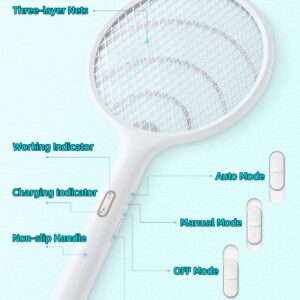 YISSVIC Electric Fly Swatter 4000V Bug Zapper Racket Dual Modes Mosquito Killer with Purple Mosquito Light Rechargeable for Indoor and Outdoor Home Office Backyard Patio Camping (1 Pack)