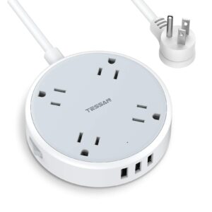 power strip with usb, tessan cruise extension cord with 4 wide spaced outlets and 3 usb ports, small desk charging station flat plug 4.5ft extender for travel, cruise ship must have, dorm essentials