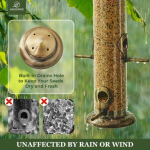 Kingsyard Metal Bird Feeders for Outdoors Hanging, Extra Thick Tube Bird Feeder w/Steel Hanger & 4-Port, 15 inch, Chew-Proof, Weather and Water Resistant, Brushed Bronze