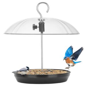 kingsyard adjustable platform bird feeder for outdoors hanging, metal tray bird feeder with dome top, attract bluebirds cardinals goldfinches (black)