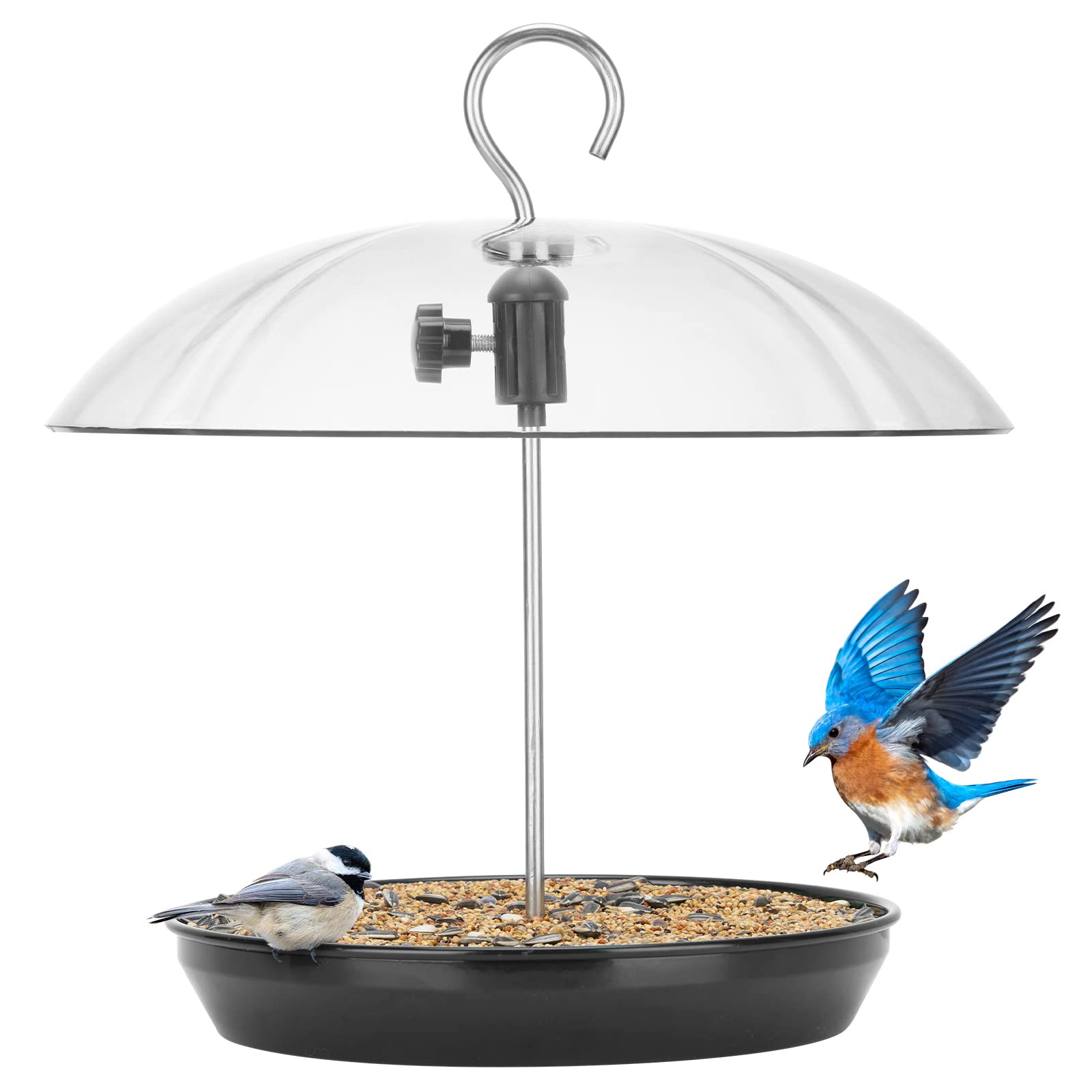 Kingsyard Adjustable Platform Bird Feeder for Outdoors Hanging, Metal Tray Bird Feeder with Dome Top, Attract Bluebirds Cardinals Goldfinches (Black)