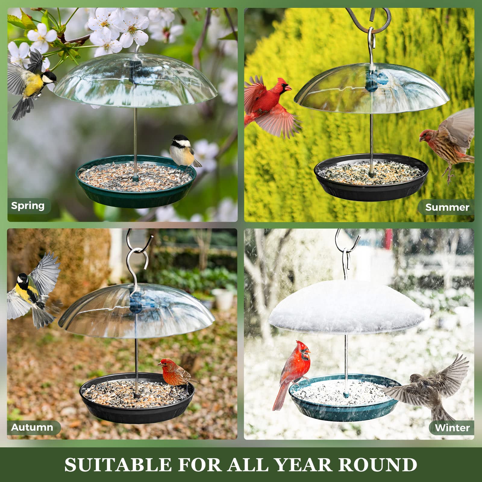 Kingsyard Adjustable Platform Bird Feeder for Outdoors Hanging, Metal Tray Bird Feeder with Dome Top, Attract Bluebirds Cardinals Goldfinches (Black)