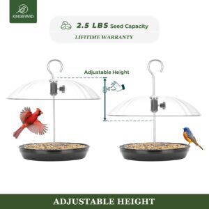 Kingsyard Adjustable Platform Bird Feeder for Outdoors Hanging, Metal Tray Bird Feeder with Dome Top, Attract Bluebirds Cardinals Goldfinches (Black)