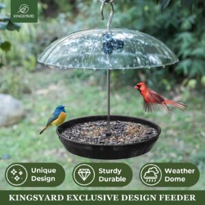 Kingsyard Adjustable Platform Bird Feeder for Outdoors Hanging, Metal Tray Bird Feeder with Dome Top, Attract Bluebirds Cardinals Goldfinches (Black)