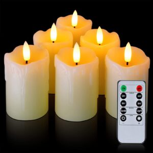 homemory flameless votive candles with timer remote,2" x 3" real wax, realistic black wick battery operated pillar candles, 6 pack for wedding, party and holiday decoration