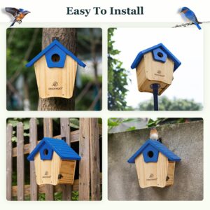 Kingsyard Wooden Bluebird House, Bird House with Predator Guard, Nesting Box Birdhouse for Outside Wild Bird Watching, Royal Blue