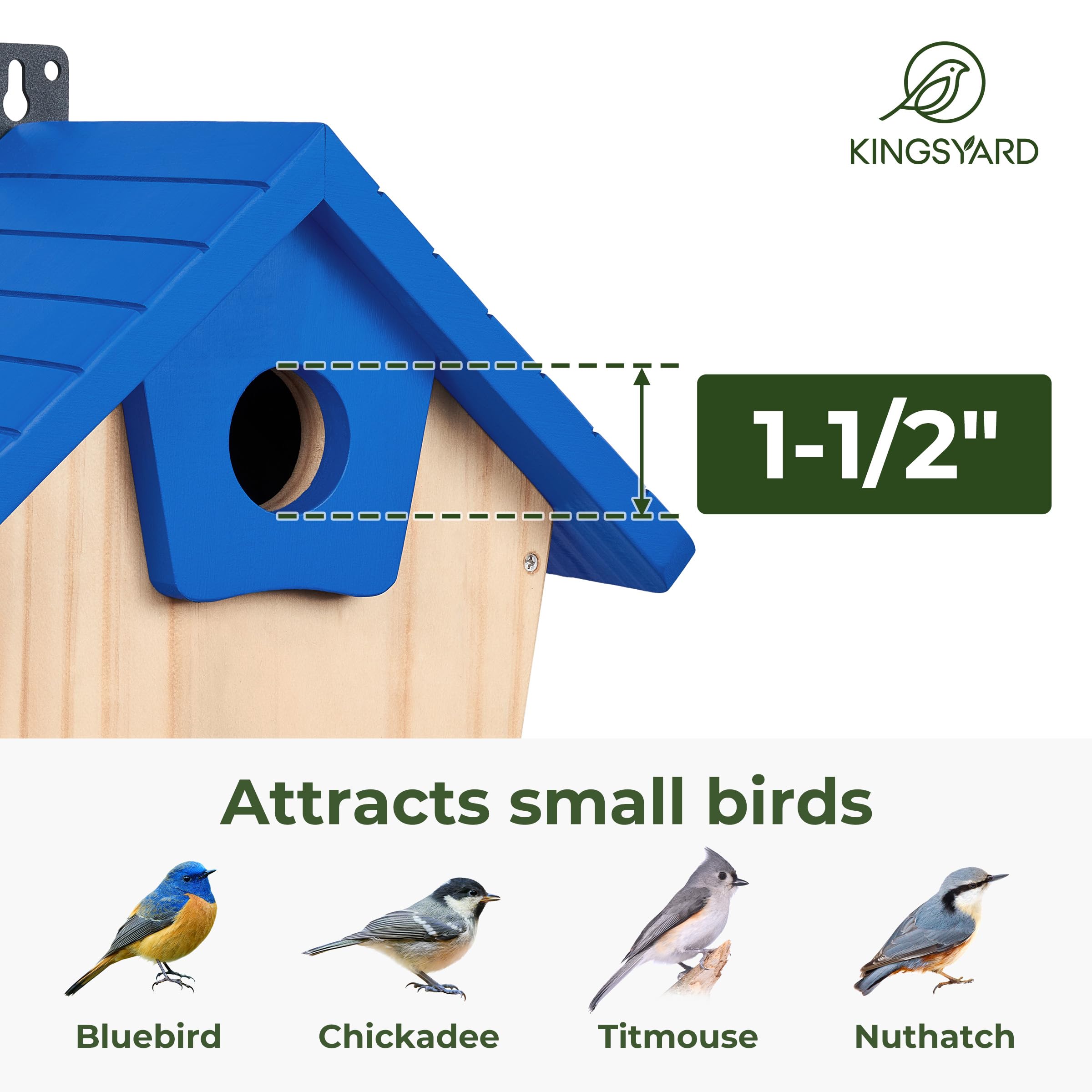 Kingsyard Wooden Bluebird House, Bird House with Predator Guard, Nesting Box Birdhouse for Outside Wild Bird Watching, Royal Blue