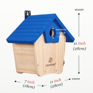 Kingsyard Wooden Bluebird House, Bird House with Predator Guard, Nesting Box Birdhouse for Outside Wild Bird Watching, Royal Blue