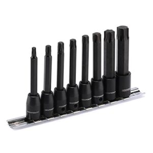 MIXPOWER Extra Long Torx Bit Socket Set, 3.5-inch Length, Torx Bit in 3/8" Drive T30 - T70, 8 Pieces Set